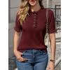 imageCicy Bell Womens Puff Short Sleeve Sweater Tops Ruffle Henley Neck Spring Summer Pullover Dressy Casual Knit ShirtsWine Red