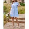 imageCicy Bell Womens Puff Sleeve Peter Pan Collar Mini Shirt Dress Button Down Summer Casual Textured Short Dresses with PocketsSky Blue