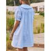 imageCicy Bell Womens Puff Sleeve Peter Pan Collar Mini Shirt Dress Button Down Summer Casual Textured Short Dresses with PocketsSky Blue
