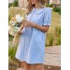 imageCicy Bell Womens Puff Sleeve Peter Pan Collar Mini Shirt Dress Button Down Summer Casual Textured Short Dresses with PocketsSky Blue