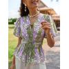 imageCicy Bell Womens Puff Sleeve Tie Front Tops Summer Babydoll Peplum V Neck Blouse Casual Dressy Pleated Floral Print ShirtsArmy Green