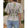 imageCicy Bell Womens Puff Sleeve Tie Front Tops Summer Babydoll Peplum V Neck Blouse Casual Dressy Pleated Floral Print ShirtsArmy Green