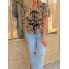 imageCicy Bell Womens Puff Sleeve Tie Front Tops Summer Babydoll Peplum V Neck Blouse Casual Dressy Pleated Floral Print ShirtsLeopard Print