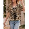 imageCicy Bell Womens Puff Sleeve Tie Front Tops Summer Babydoll Peplum V Neck Blouse Casual Dressy Pleated Floral Print ShirtsLeopard Print