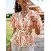 imageCicy Bell Womens Puff Sleeve Tie Front Tops Summer Babydoll Peplum V Neck Blouse Casual Dressy Pleated Floral Print ShirtsOrange