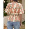 imageCicy Bell Womens Puff Sleeve Tie Front Tops Summer Babydoll Peplum V Neck Blouse Casual Dressy Pleated Floral Print ShirtsOrange
