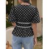 imageCicy Bell Womens Puff Sleeve Tie Front Tops Summer Babydoll Peplum V Neck Blouse Casual Dressy Pleated Floral Print ShirtsPolka Dot