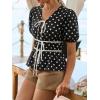 imageCicy Bell Womens Puff Sleeve Tie Front Tops Summer Babydoll Peplum V Neck Blouse Casual Dressy Pleated Floral Print ShirtsPolka Dot