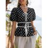 imageCicy Bell Womens Puff Sleeve Tie Front Tops Summer Babydoll Peplum V Neck Blouse Casual Dressy Pleated Floral Print ShirtsPolka Dot