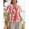 imageCicy Bell Womens Puff Sleeve Tie Front Tops Summer Babydoll Peplum V Neck Blouse Casual Dressy Pleated Floral Print ShirtsRed