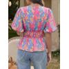 imageCicy Bell Womens Puff Sleeve Tie Front Tops Summer Babydoll Peplum V Neck Blouse Casual Dressy Pleated Floral Print ShirtsRose Red