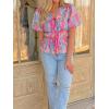 imageCicy Bell Womens Puff Sleeve Tie Front Tops Summer Babydoll Peplum V Neck Blouse Casual Dressy Pleated Floral Print ShirtsRose Red