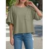 imageCicy Bell Womens Puff Sleeve Tops Crew Neck Drop Shoulder Pocket TShirt Summer Casual Tees Loose Fit BlouseArmy Green