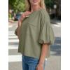 imageCicy Bell Womens Puff Sleeve Tops Crew Neck Drop Shoulder Pocket TShirt Summer Casual Tees Loose Fit BlouseArmy Green