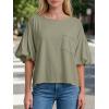 imageCicy Bell Womens Puff Sleeve Tops Crew Neck Drop Shoulder Pocket TShirt Summer Casual Tees Loose Fit BlouseArmy Green