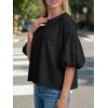 imageCicy Bell Womens Puff Sleeve Tops Crew Neck Drop Shoulder Pocket TShirt Summer Casual Tees Loose Fit BlouseBlack