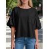 imageCicy Bell Womens Puff Sleeve Tops Crew Neck Drop Shoulder Pocket TShirt Summer Casual Tees Loose Fit BlouseBlack