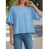 imageCicy Bell Womens Puff Sleeve Tops Crew Neck Drop Shoulder Pocket TShirt Summer Casual Tees Loose Fit BlouseBlue