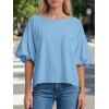 imageCicy Bell Womens Puff Sleeve Tops Crew Neck Drop Shoulder Pocket TShirt Summer Casual Tees Loose Fit BlouseBlue