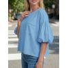 imageCicy Bell Womens Puff Sleeve Tops Crew Neck Drop Shoulder Pocket TShirt Summer Casual Tees Loose Fit BlouseBlue