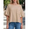 imageCicy Bell Womens Puff Sleeve Tops Crew Neck Drop Shoulder Pocket TShirt Summer Casual Tees Loose Fit BlouseLight Khaki