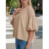 imageCicy Bell Womens Puff Sleeve Tops Crew Neck Drop Shoulder Pocket TShirt Summer Casual Tees Loose Fit BlouseLight Khaki