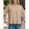 imageCicy Bell Womens Puff Sleeve Tops Crew Neck Drop Shoulder Pocket TShirt Summer Casual Tees Loose Fit BlouseLight Khaki