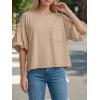 imageCicy Bell Womens Puff Sleeve Tops Crew Neck Drop Shoulder Pocket TShirt Summer Casual Tees Loose Fit BlouseLight Khaki