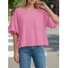 imageCicy Bell Womens Puff Sleeve Tops Crew Neck Drop Shoulder Pocket TShirt Summer Casual Tees Loose Fit BlousePink