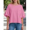 imageCicy Bell Womens Puff Sleeve Tops Crew Neck Drop Shoulder Pocket TShirt Summer Casual Tees Loose Fit BlousePink