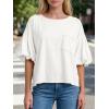 imageCicy Bell Womens Puff Sleeve Tops Crew Neck Drop Shoulder Pocket TShirt Summer Casual Tees Loose Fit BlouseWhite