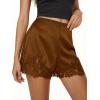 imageCicy Bell Womens Satin Silk Lace Shorts Y2K Micro Mini Shorts Low Rise Coquette Lounge Half Slip French Knickers Pj BottomsBrown