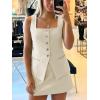 imageCicy Bell Womens Summer 2 Piece Outfits Sleeveless Square Neck Slim Fit Blazer Vest Matching Sets Work Mini Skirt Suit SetsBeige