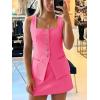 imageCicy Bell Womens Summer 2 Piece Outfits Sleeveless Square Neck Slim Fit Blazer Vest Matching Sets Work Mini Skirt Suit SetsRose Red