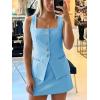 imageCicy Bell Womens Summer 2 Piece Outfits Sleeveless Square Neck Slim Fit Blazer Vest Matching Sets Work Mini Skirt Suit SetsSky Blue