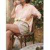 imageCicy Bell Womens Summer Oversized Button Down Shirts Half Sleeve V Neck Business Casual High Low Tops Loose Fit BlousesStriped Apricot