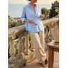 imageCicy Bell Womens Summer Oversized Button Down Shirts Half Sleeve V Neck Business Casual High Low Tops Loose Fit BlousesStriped Blue