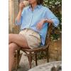 imageCicy Bell Womens Summer Oversized Button Down Shirts Half Sleeve V Neck Business Casual High Low Tops Loose Fit BlousesStriped Blue