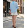 imageCicy Bell Womens Summer Oversized Button Down Shirts Half Sleeve V Neck Business Casual High Low Tops Loose Fit BlousesStriped Blue
