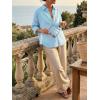imageCicy Bell Womens Summer Oversized Button Down Shirts Half Sleeve V Neck Business Casual High Low Tops Loose Fit BlousesStriped Lake Blue