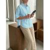 imageCicy Bell Womens Summer Oversized Button Down Shirts Half Sleeve V Neck Business Casual High Low Tops Loose Fit BlousesStriped Lake Blue