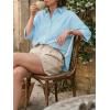 imageCicy Bell Womens Summer Oversized Button Down Shirts Half Sleeve V Neck Business Casual High Low Tops Loose Fit BlousesStriped Lake Blue