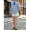 imageCicy Bell Womens Summer Oversized Button Down Shirts Half Sleeve V Neck Business Casual High Low Tops Loose Fit BlousesStriped Navy