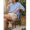 imageCicy Bell Womens Summer Oversized Button Down Shirts Half Sleeve V Neck Business Casual High Low Tops Loose Fit BlousesStriped Navy