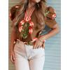 imageCicy Bell Womens Summer Puff Sleeve Blouses Casual Dressy V Neck Color Block Tops Loose Fit Boho Floral Printed Tee ShirtsBrown