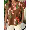 imageCicy Bell Womens Summer Puff Sleeve Blouses Casual Dressy V Neck Color Block Tops Loose Fit Boho Floral Printed Tee ShirtsBrown