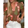 imageCicy Bell Womens Summer Puff Sleeve Blouses Casual Dressy V Neck Color Block Tops Loose Fit Boho Floral Printed Tee ShirtsBrown