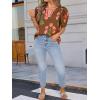 imageCicy Bell Womens Summer Puff Sleeve Blouses Casual Dressy V Neck Color Block Tops Loose Fit Boho Floral Printed Tee ShirtsBrown