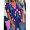 imageCicy Bell Womens Summer Puff Sleeve Blouses Casual Dressy V Neck Color Block Tops Loose Fit Boho Floral Printed Tee ShirtsNavy