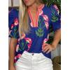 imageCicy Bell Womens Summer Puff Sleeve Blouses Casual Dressy V Neck Color Block Tops Loose Fit Boho Floral Printed Tee ShirtsNavy